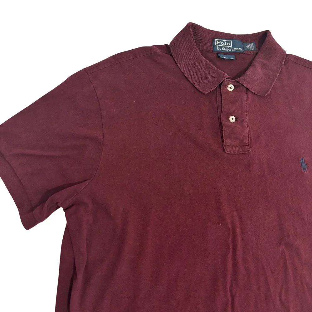 Polo Ralph Lauren Polo Shirt Mens L Burgundy Custom Fit Short Sleeve Preppy